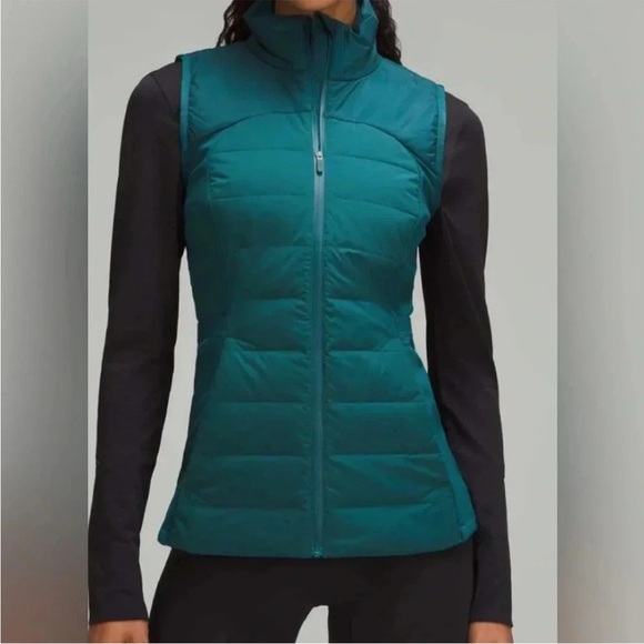 Lululemon Down For It All Vest Womens Teal Green Goose Down Puffer Vest Sz 6